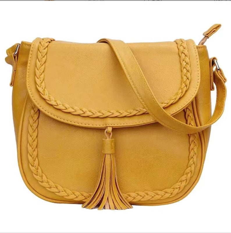 Women's Pu Leather Solid Color Classic Style Shell Zipper Shoulder Bag Saddle Bag