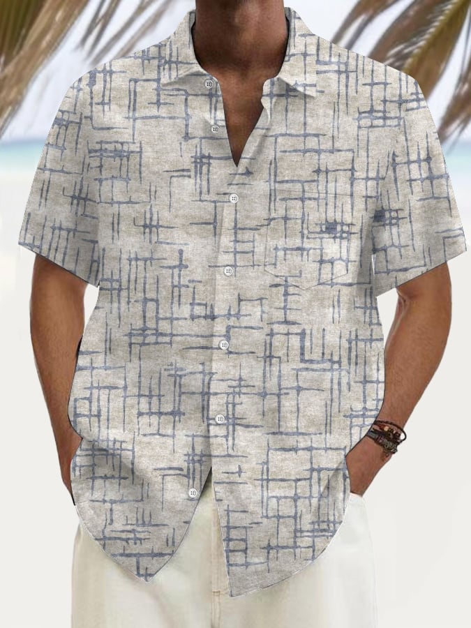 Men's Vintage Textured Printed Casual Vacation Shirt (With Pockets)