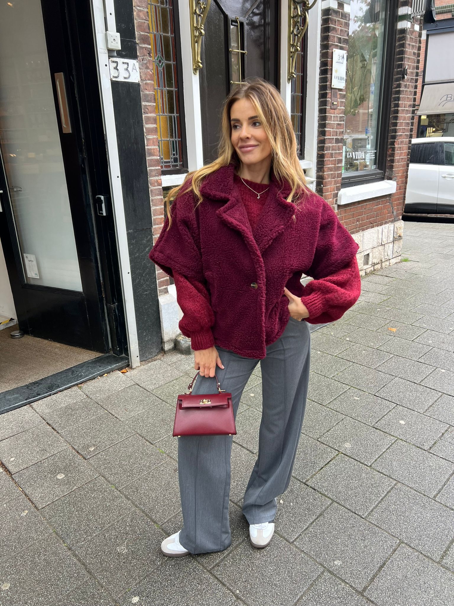 Teddy Poncho Jacket Bordeaux