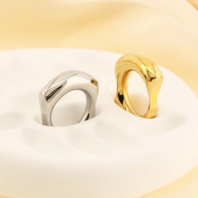 Basic Classic Style Commute Geometric Solid Color 304 Stainless Steel 18K Gold Plated Rings In Bulk