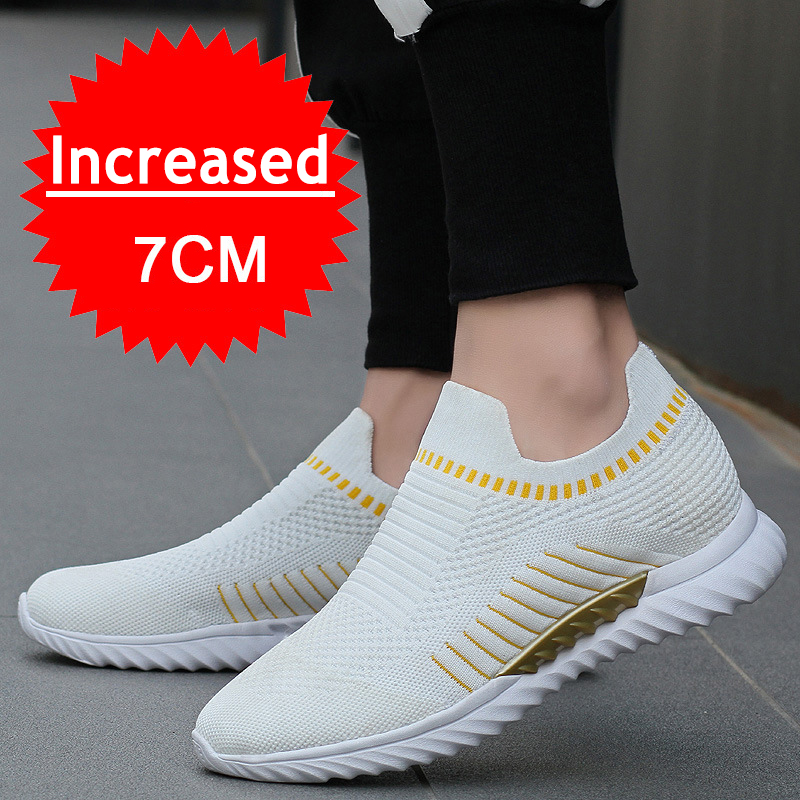 Men Sneakers Elevator Shoes Hidden Heels Breathable Heightening Shoes For Men Increase Insole 7CM Sports Casual Deodorant Shoes