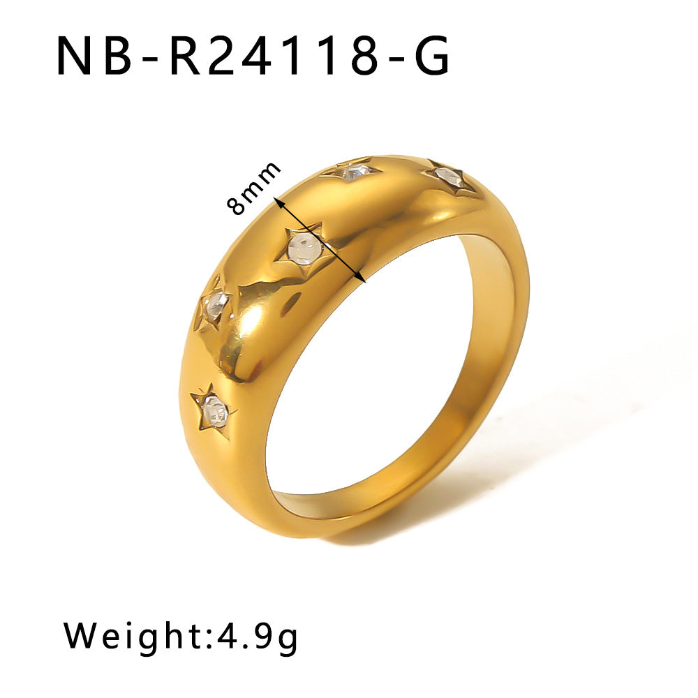 Popular Stainless Steel Diamond-Studded Sparkling Style Elegant Ladies Twist Texture Stacking