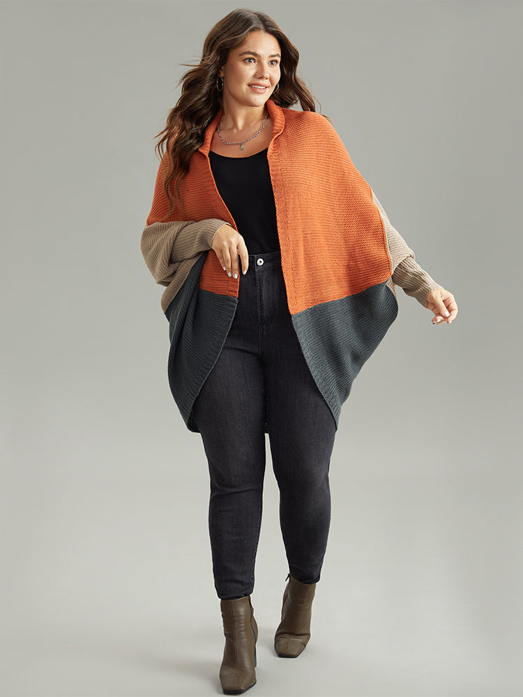 Colorblock Batwing Sleeve Patchwork Cardigan