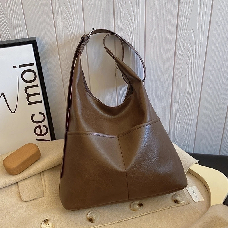 Women's Pu Leather Solid Color Classic Style Bucket Zipper Shoulder Bag