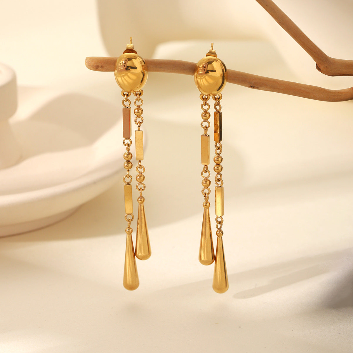 Stainless Steel Oval Earrings Design Round Beads Square Water Drop Tassel Earrings Female Earrings