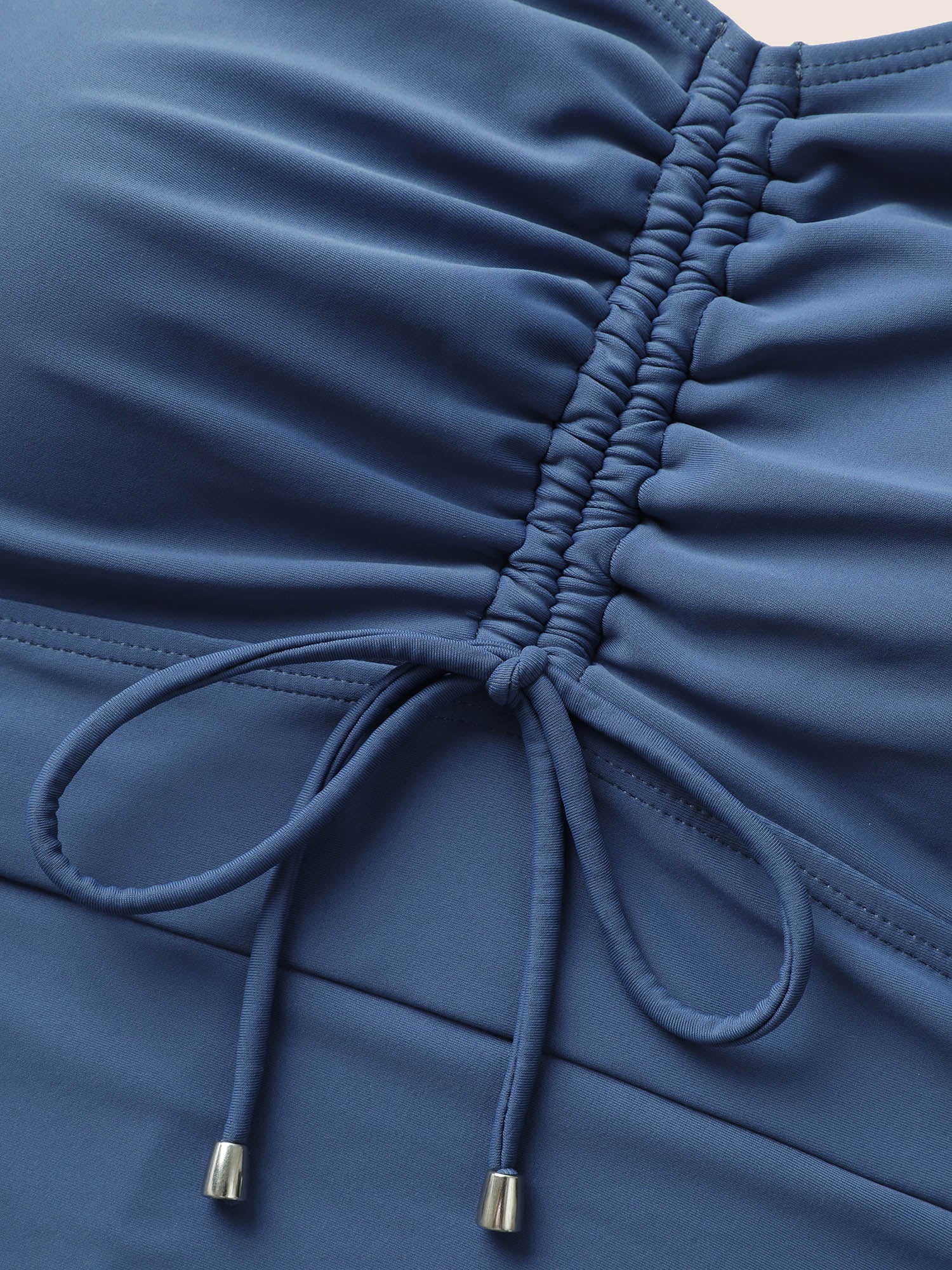 Plain V Neck Drawstring Gathered One Piece Swimsuit
