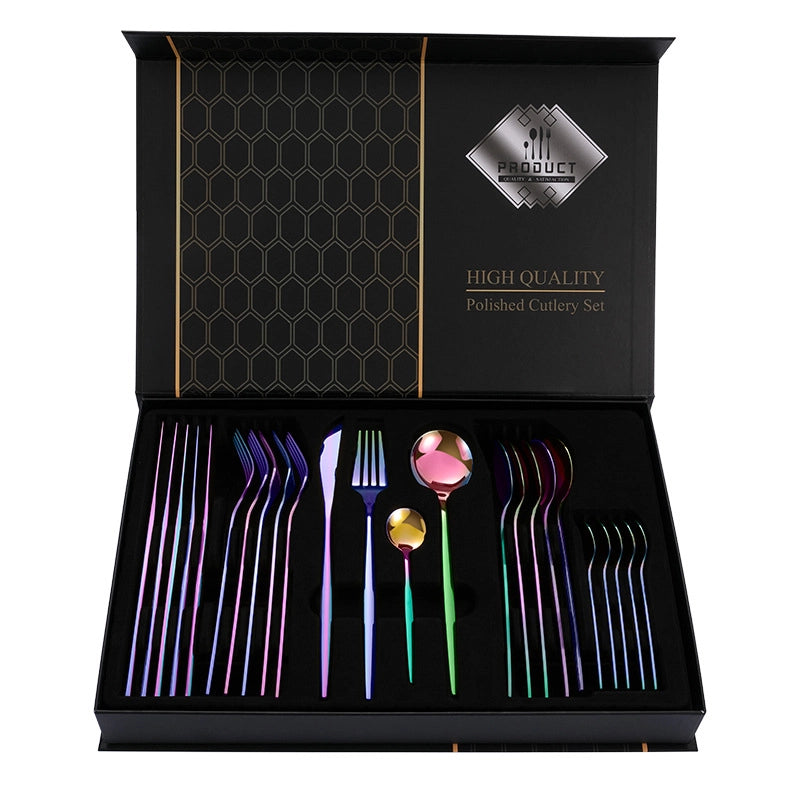 1010 Stainless Steel Tableware 24-piece Golden Steak Knife. Fork And Spoon Gift Box Western Tableware Suit