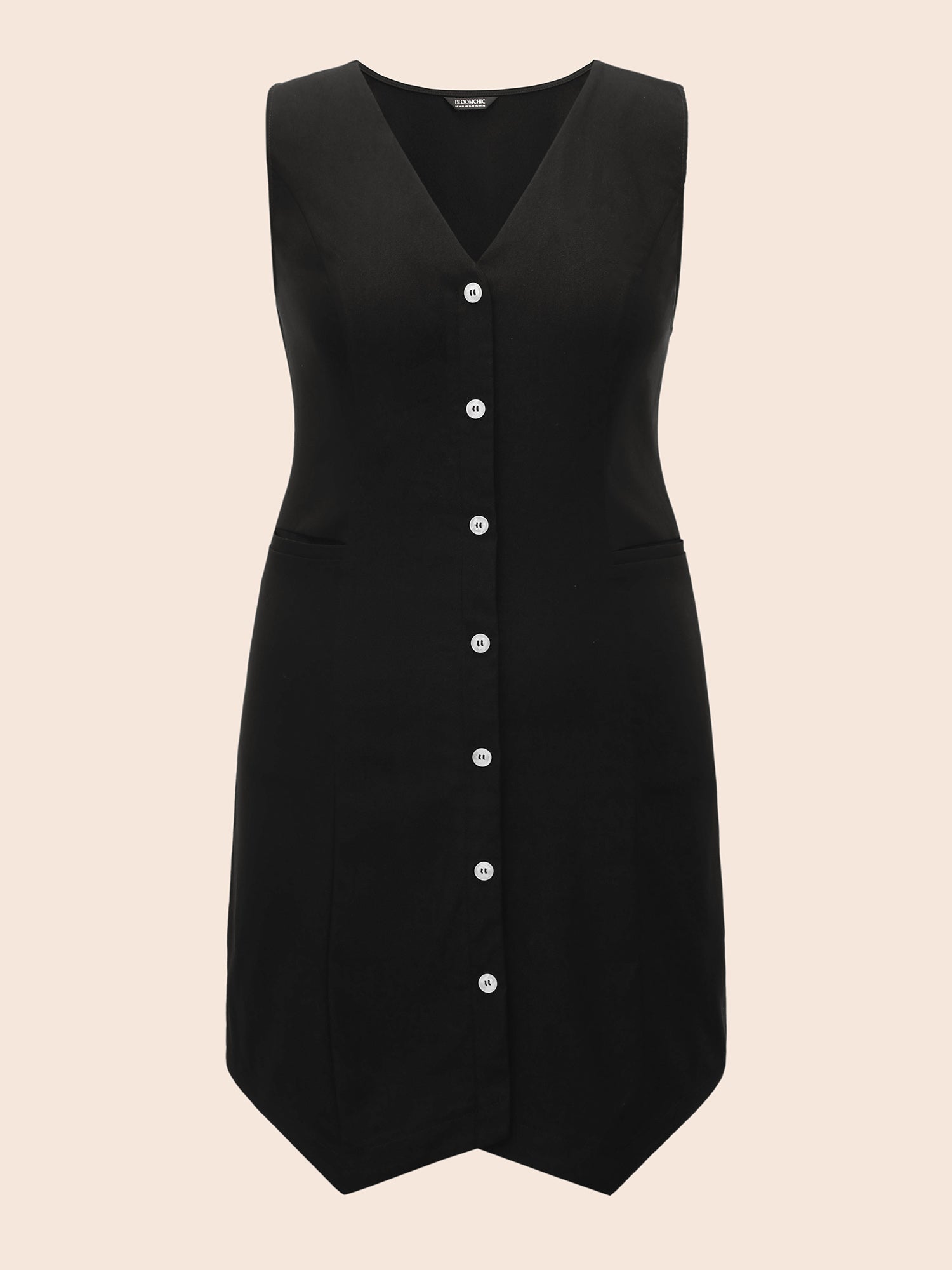 V Neck Button Detail Sleeveless Dress