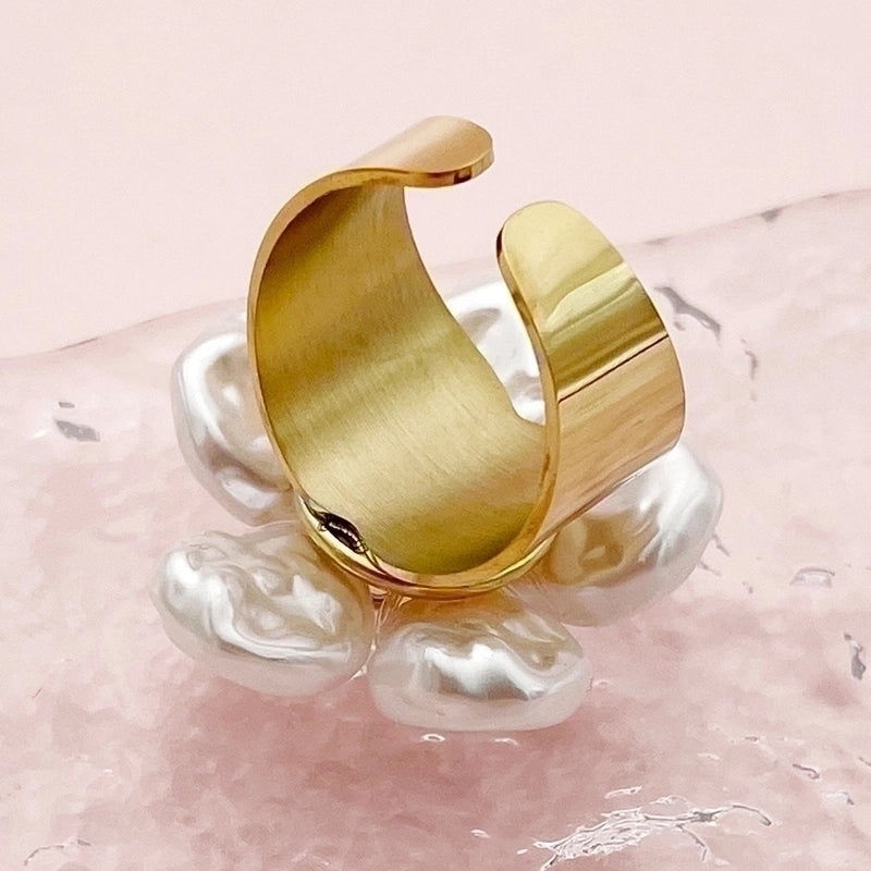 Vintage Style Flower Stainless Steel Plating Inlay Shell Gold Plated Open Rings