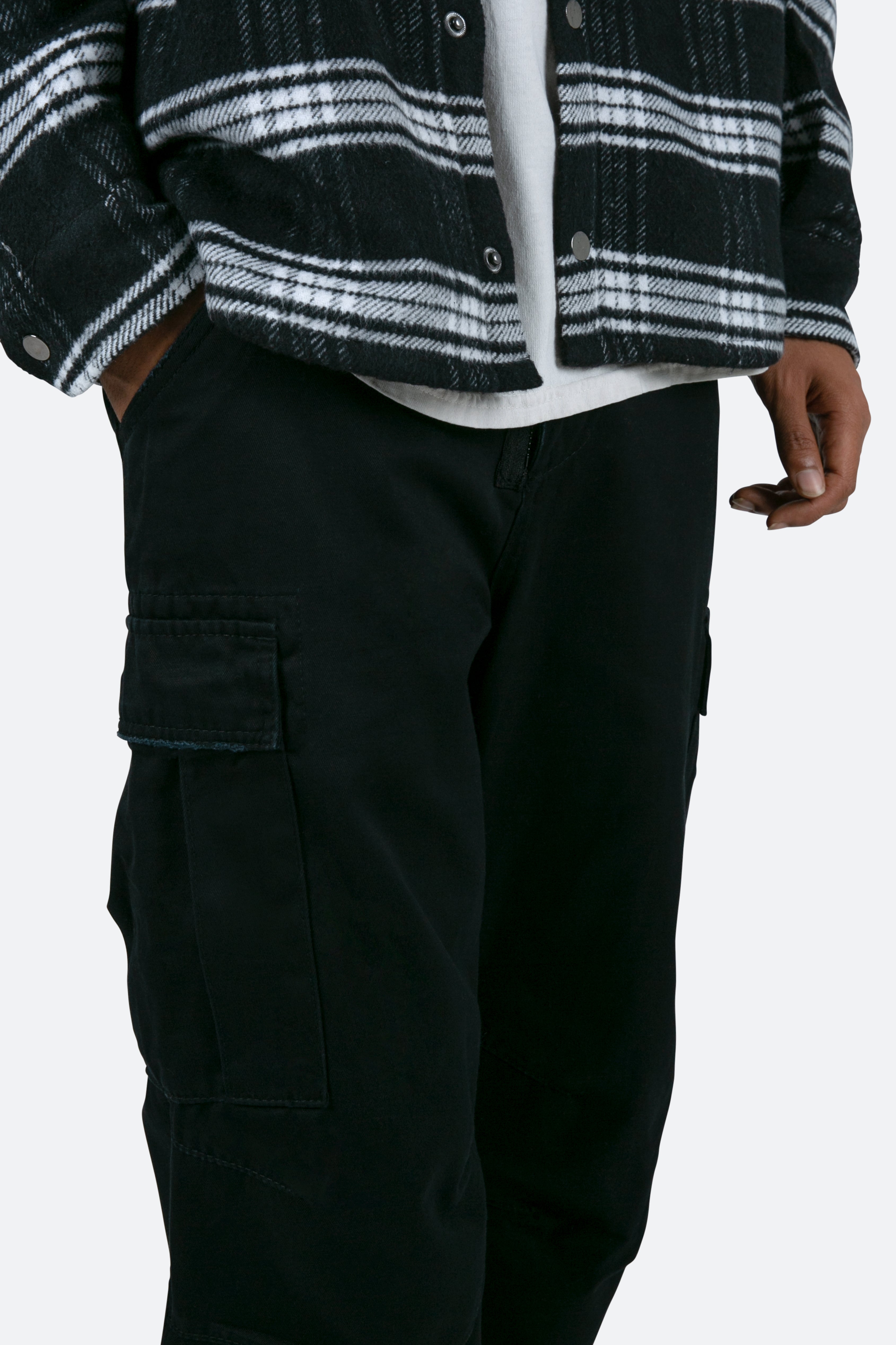 Zipper Denim Cargo Pants - Black