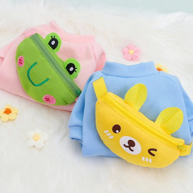 Autumn/winter Cute Dog Cat Crossbody Zipper Warm Clothes Pet Supplies Yellow Bear Frog Bear French Bulldog Clothes