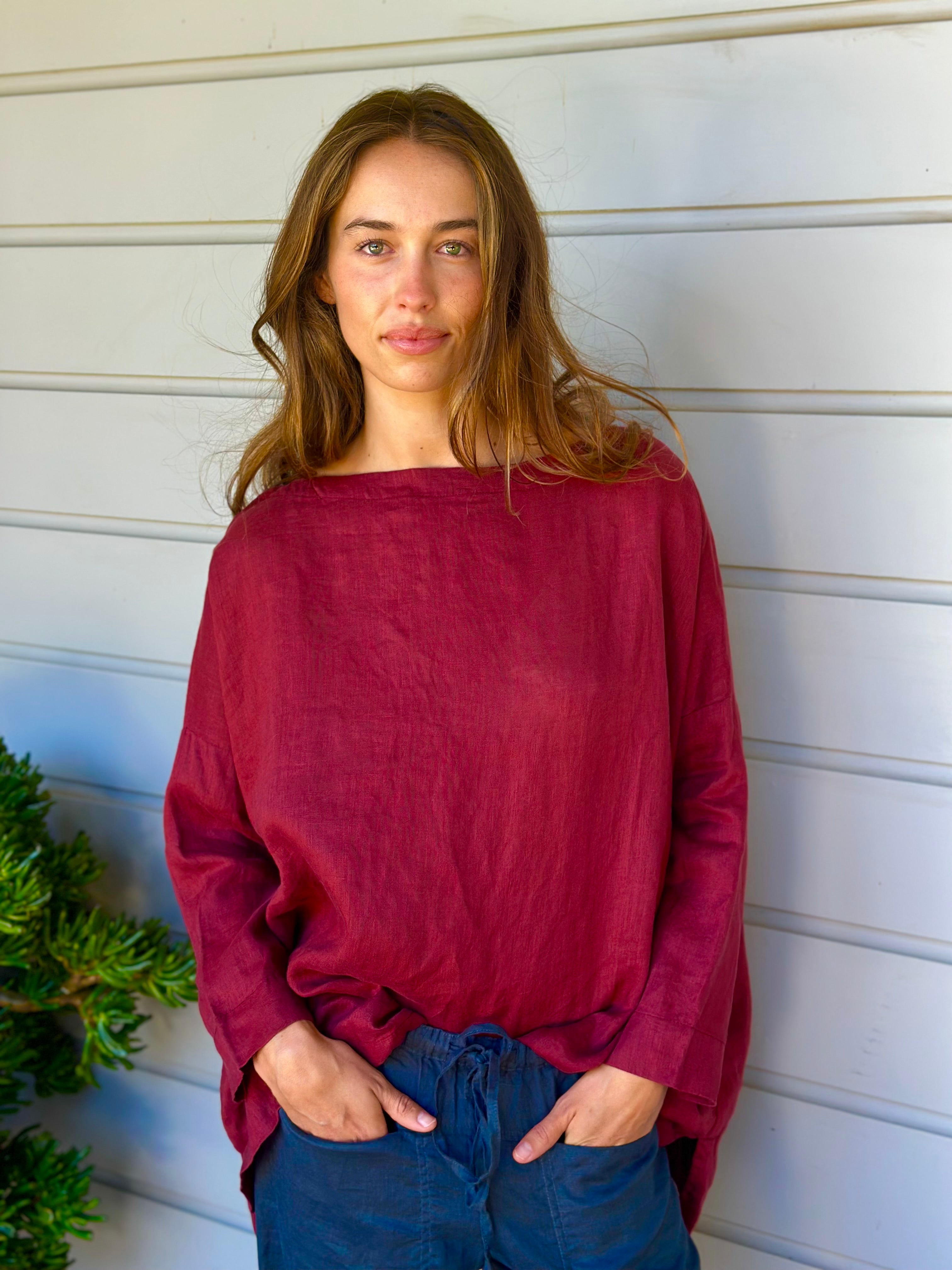 avril top - merlot wine linen