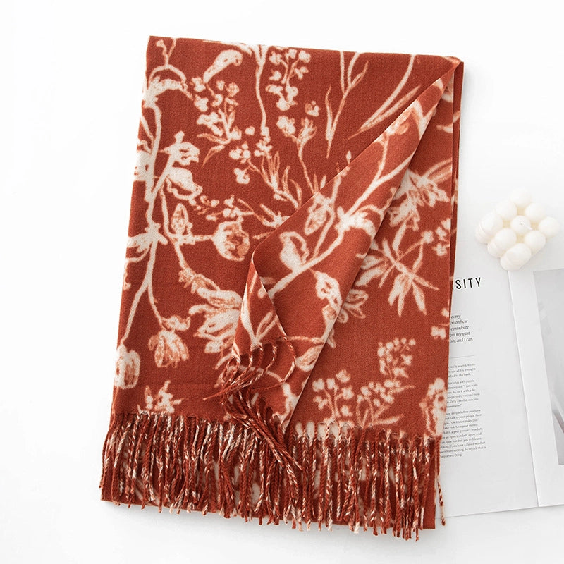 Women's Sweet Flower Polyester Tassel Scarf