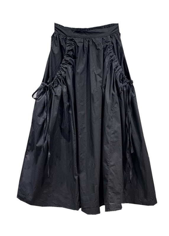 Casual Black Cinched Pockets Elastic Waist Patchwork Cotton Skirt Spring