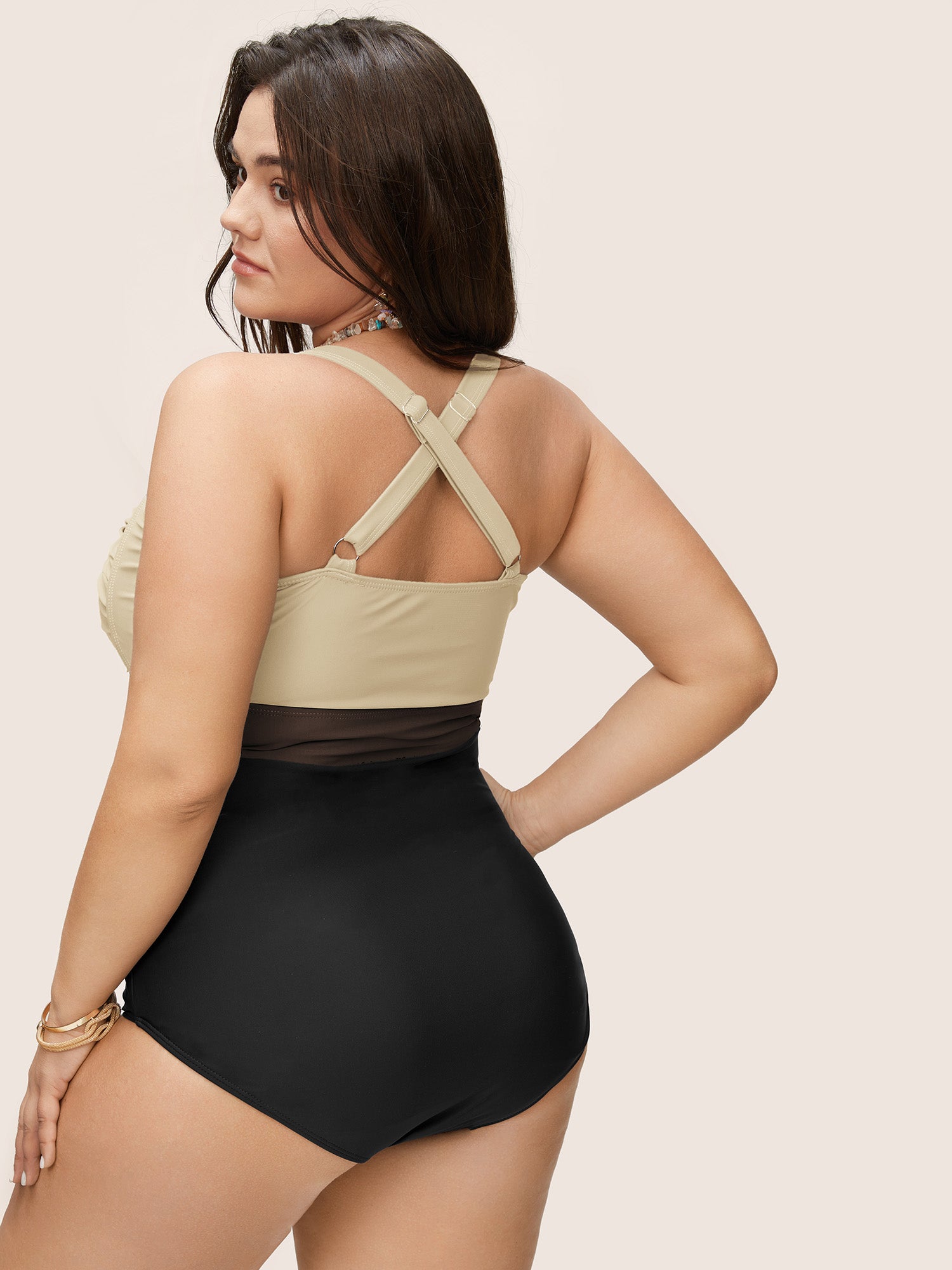 Contrast Twist Front Skinny One Piece Swimsuit