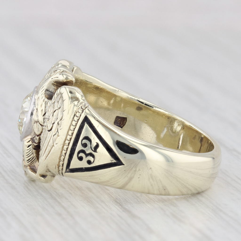 1ct Diamond Masonic Scottish Rite Ring 14k Gold Eagle Yod 32nd 14th Degree