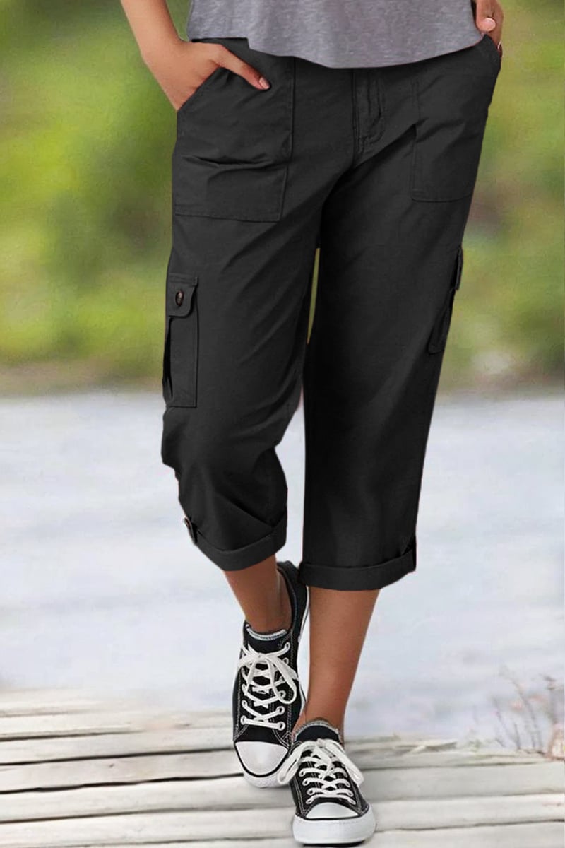 🔥 8 PACK-$24.96 TODAY ONLY🔥Roll Tab Hem Multi Pocket Capri Mid Waist Cargo Pants