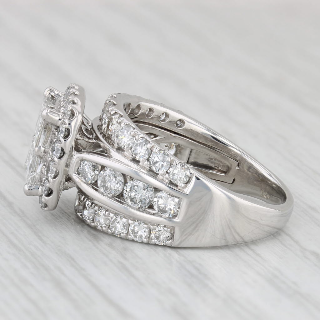 3.77ctw Princess Diamond Halo Engagement Ring 14k White Gold Size 7.75