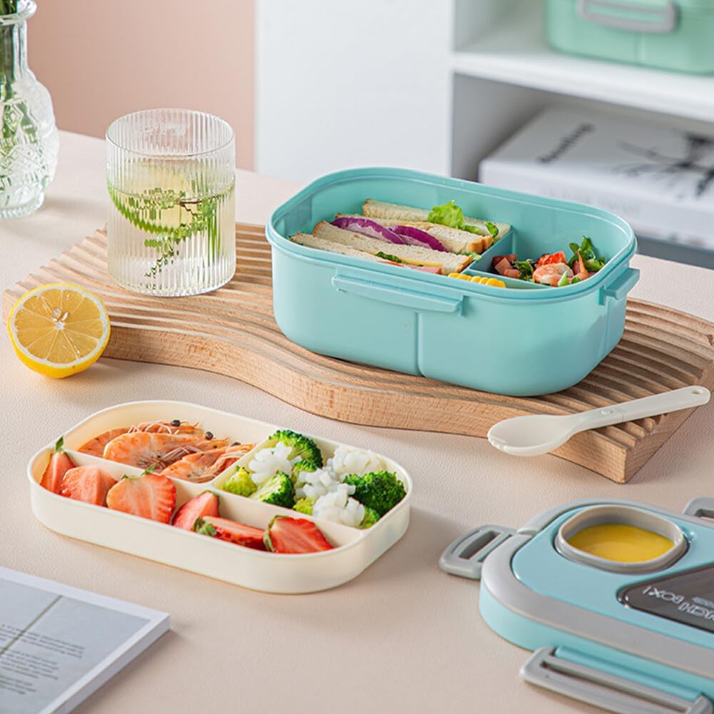 Bento Lunch Box. Salad Container. Bento-Style Tray For Toppings. Container For Dressings. And Built-In Reusable Fork And Knife