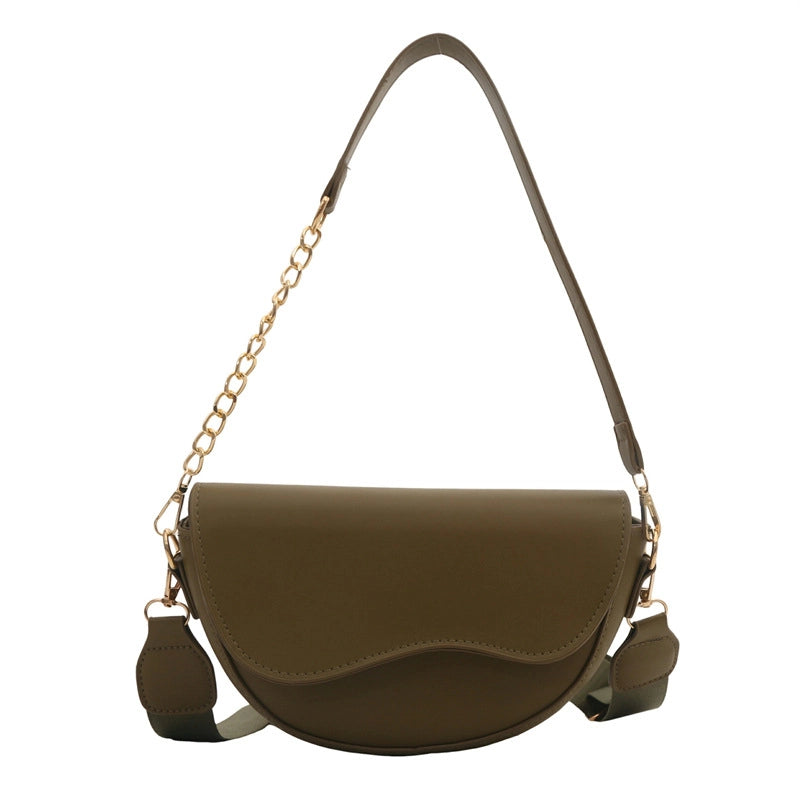 Women's Pu Leather Solid Color Classic Style Semicircle Magnetic Buckle Crossbody Bag Saddle Bag