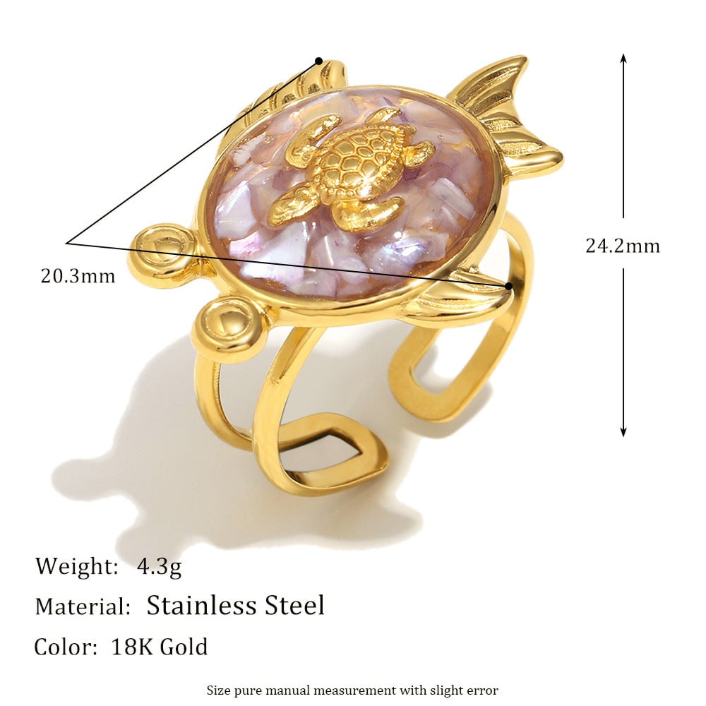Niche Trend Stainless Steel 18K Gold Plated Cross Line Fishbone Flower Crab Turtle Open Ring