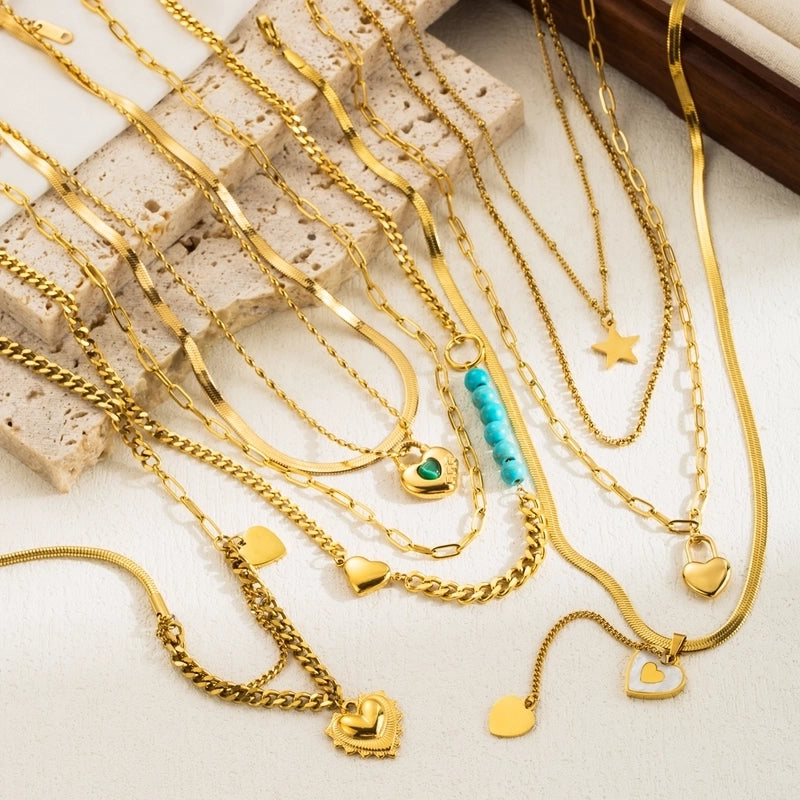 Modern Style Minimalist Solid Color 304 Stainless Steel Rhinestones Inlay Layered Necklaces