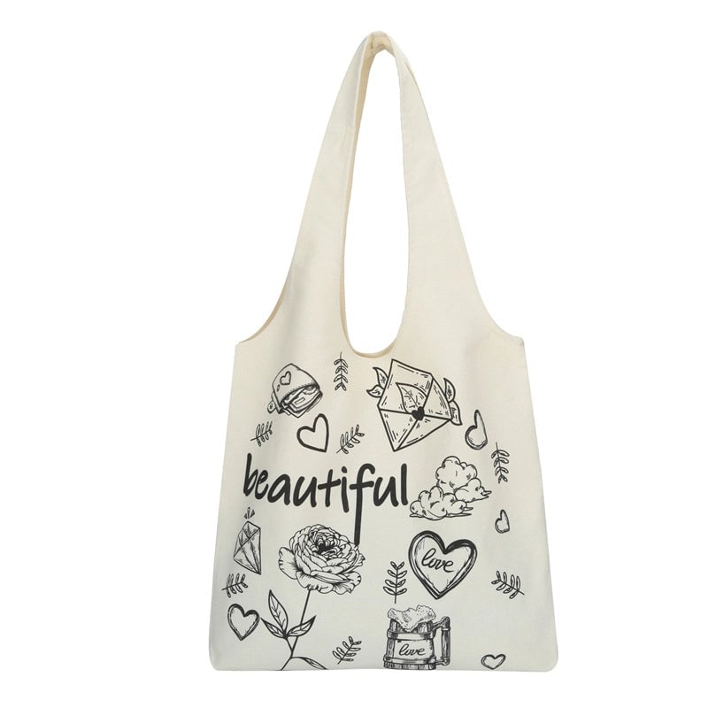 Women's Large Canvas Cartoon Fruit Cute Streetwear Square Open Canvas Bag