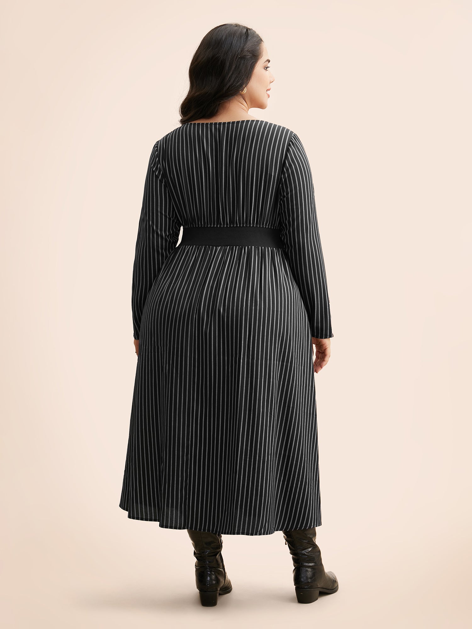 Square Neck Striped Patchwork Midi Dress