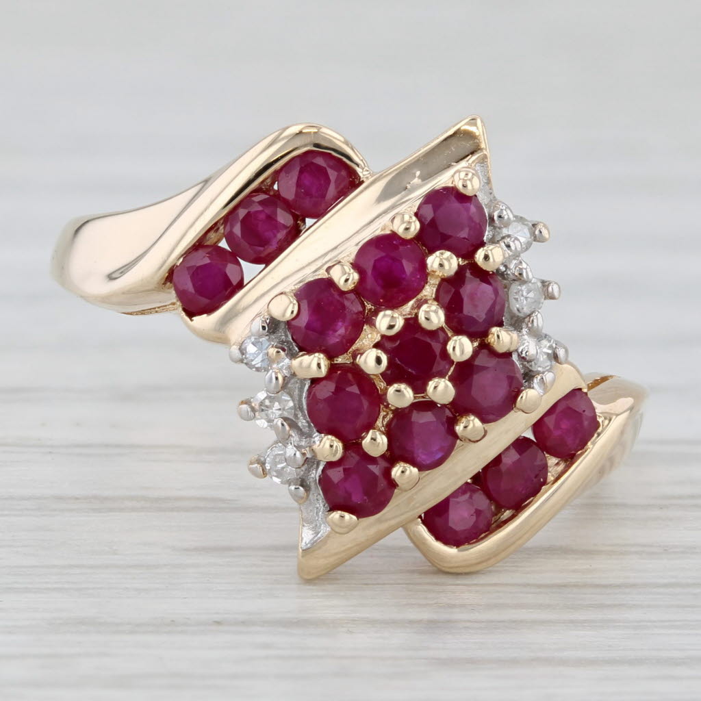 1.14ctw Ruby Diamond Cluster Ring 10k Yellow Gold Size 8 Bypass