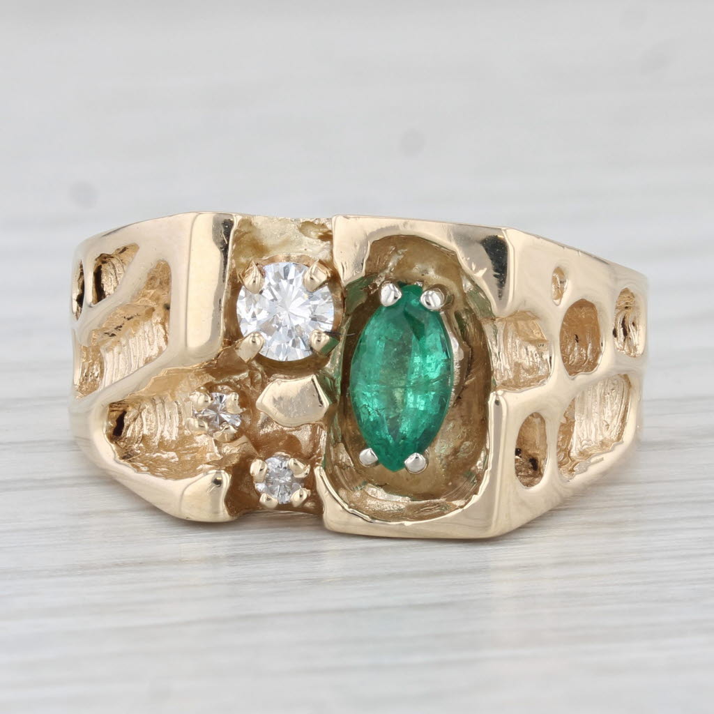 0.75ctw Emerald Diamond Ring 14k Yellow Gold Size 11 Men's