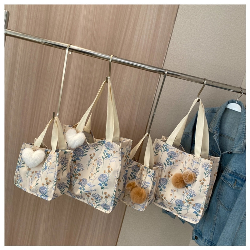 Women's Large Canvas Flower Basic Classic Style Open Tote Bag