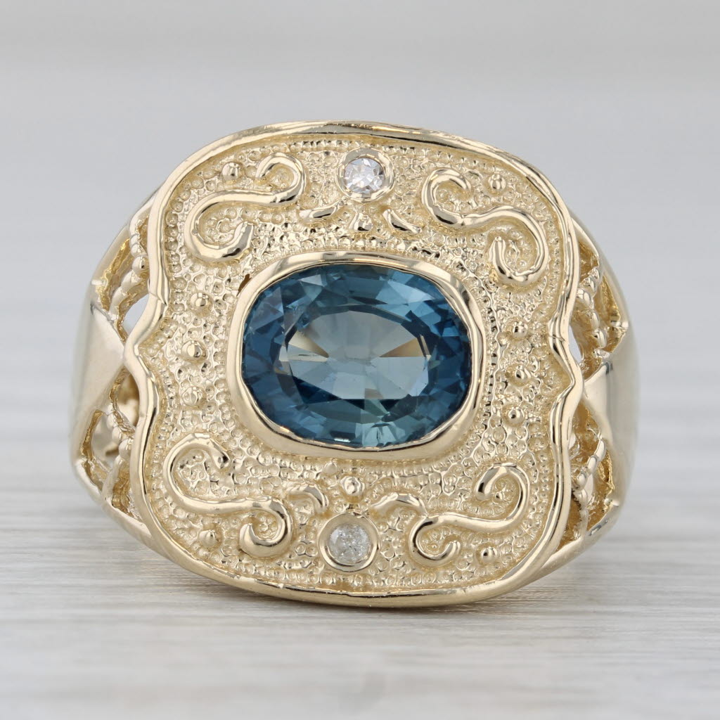 1.80ct Oval Blue Sapphire Diamond Ring 14k Yellow Gold Size 7 Ornate