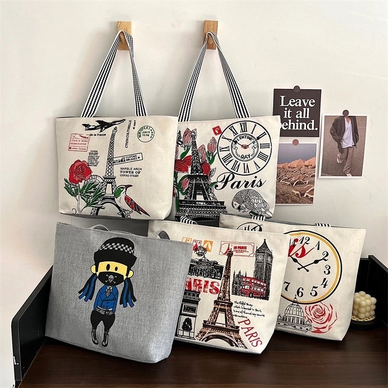 Women's Classic Style Color Block Canvas Shopping Bags