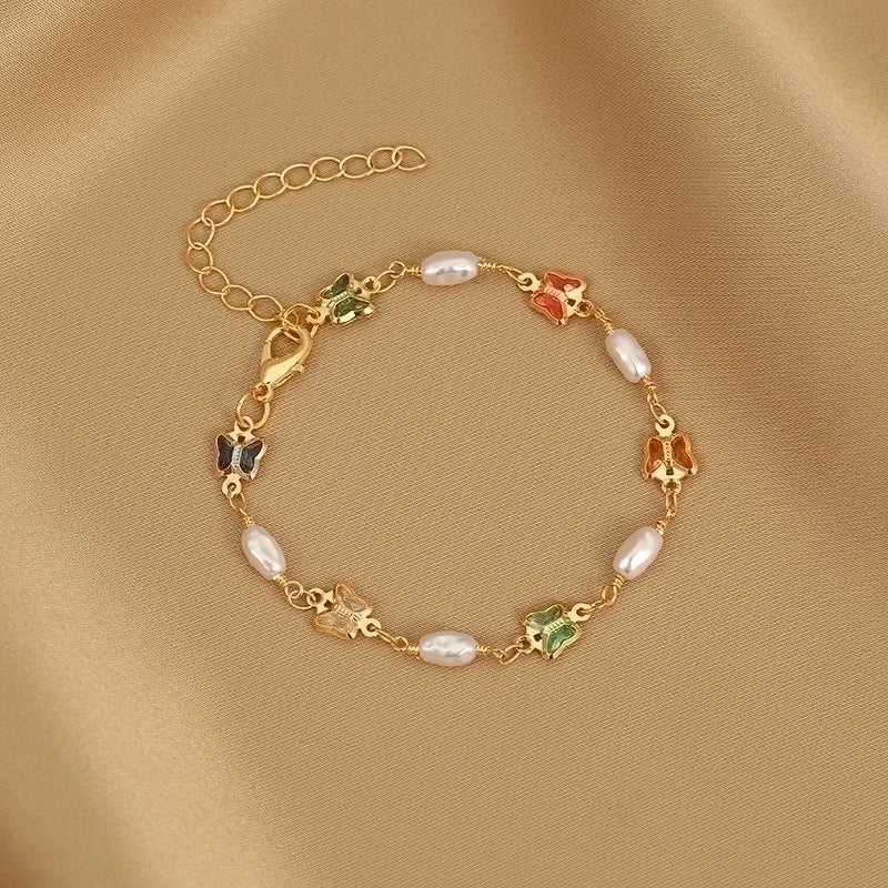 Fashion Heart Shape Butterfly Alloy Inlay Artificial Pearls Rhinestones Women's Bracelets 1 Piece