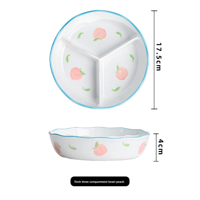 Ceramic Compartment Deep Bowl With Lid Sealed Partition Bowl Heat-resistant Microwave Oven Special Three-compartment Bowl Plate Snack Lunch Box