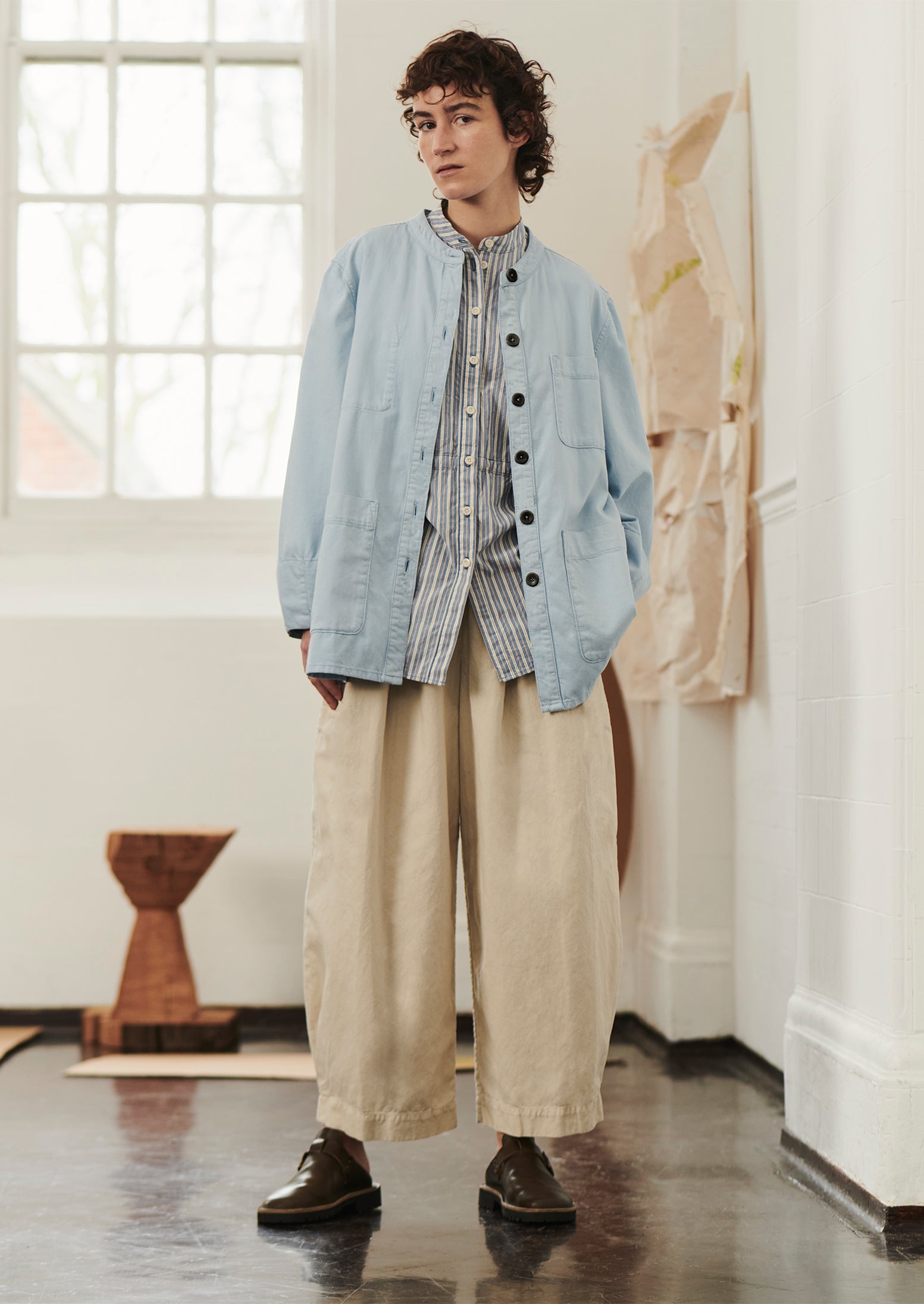 Garment Dyed Lightweight Organic Denim Jacket | Pale Blue