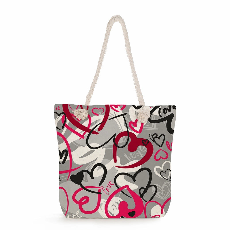 Women's Cotton And Linen Heart Shape Classic Style Square Zipper Tote Bag
