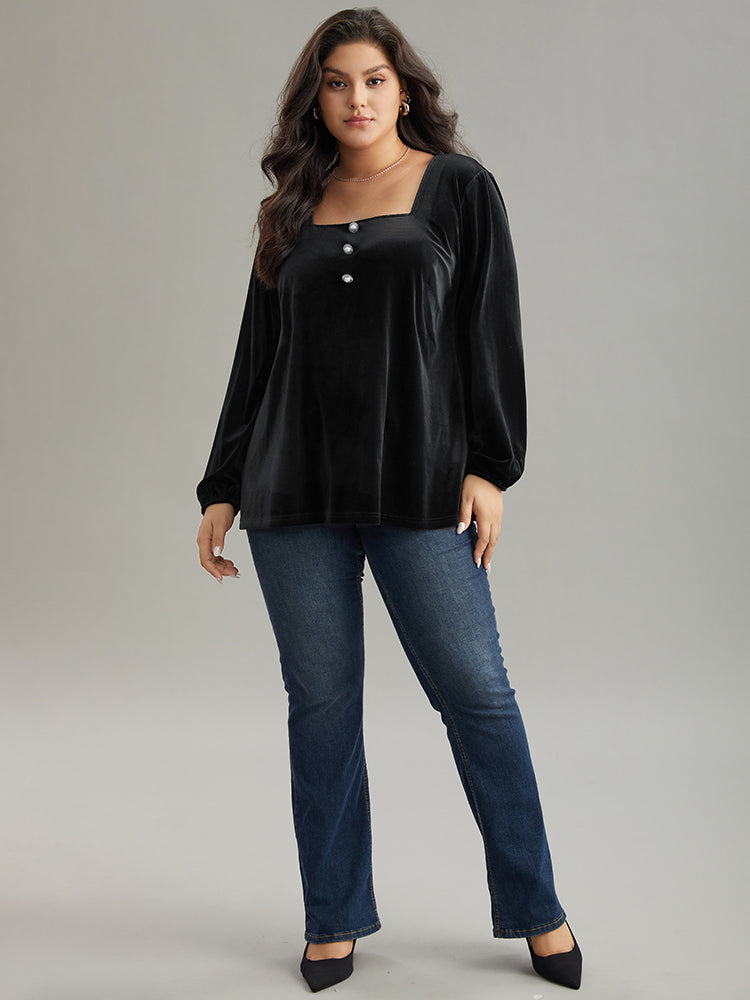 Velvet Metal Button Detail Blouse