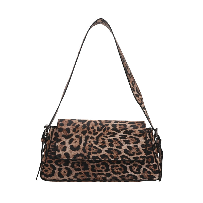 Women's Pu Leather Leopard Streetwear Square Magnetic Buckle Shoulder Bag