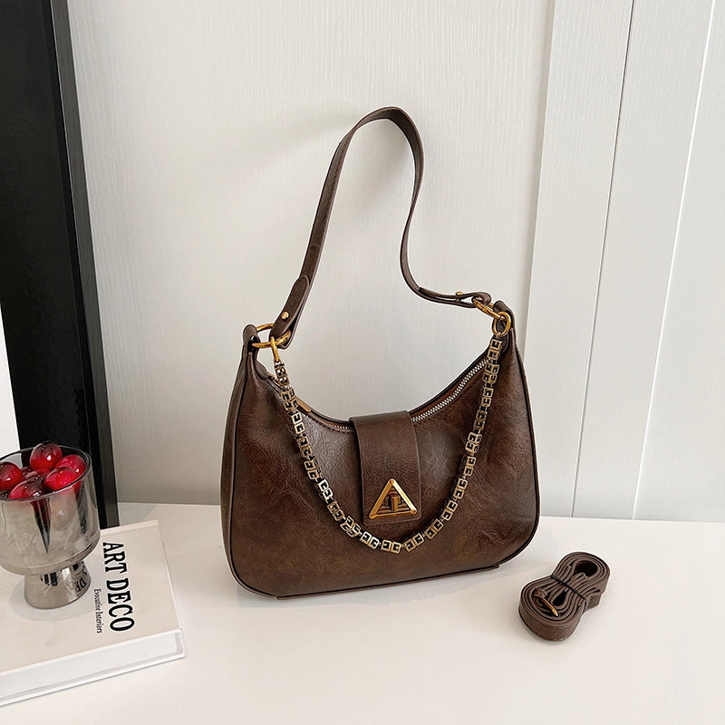 Women's Pu Leather Solid Color Classic Style Dumpling Shape Buckle Shoulder Bag