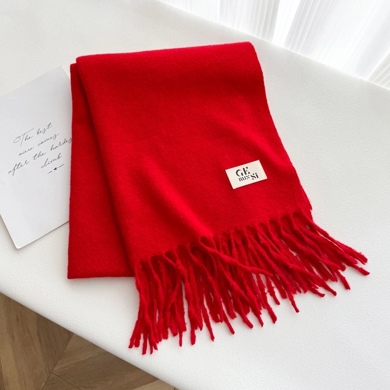 Women's Minimalist Solid Color Imitation Cashmere Tassel Scarf