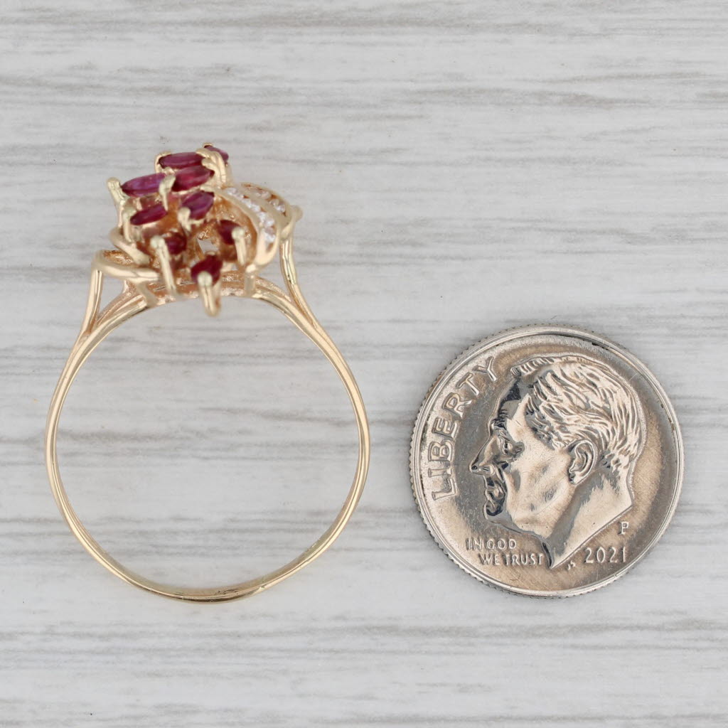 1.04ctw Ruby Diamond Cluster Ring 14k Yellow Gold Size 10