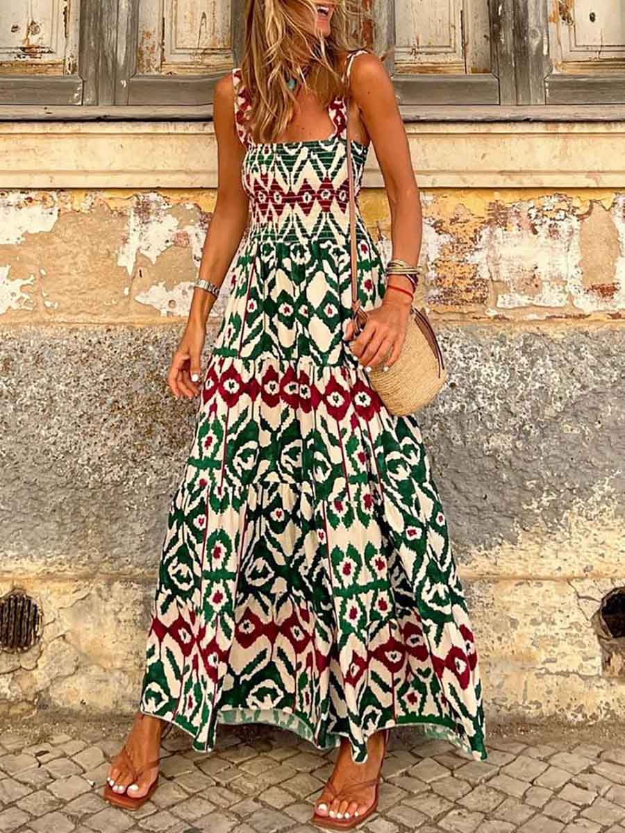 Printed Halter Beach Resort Dress(3 Colors)