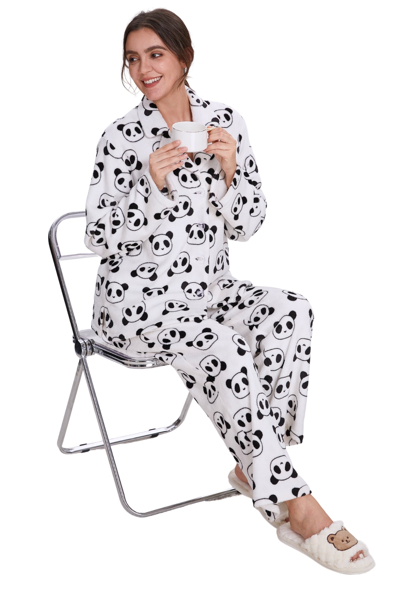 Plush Loungewear Pajama Set Panda Pattern