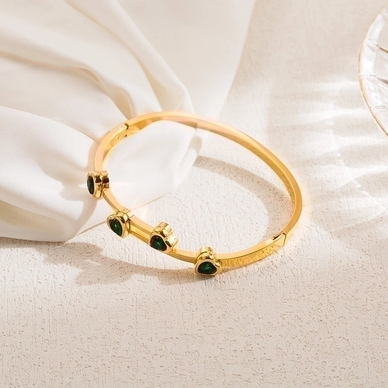 Ig Style Elegant Heart Shape Stainless Steel Plating Inlay Zircon 18k Gold Plated Bangle