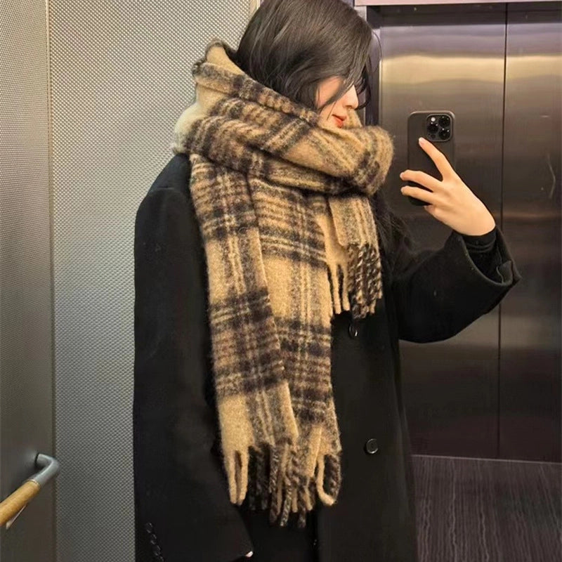 Latest Mohair Striped Tassel Scarf Fashion Geometric Gradient Shawl Versatile Thickened Scarf