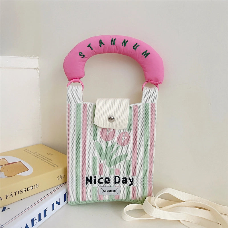 Women's Small Polyester Letter Cat Bow Knot Elegant Bucket Buckle Crossbody Bag