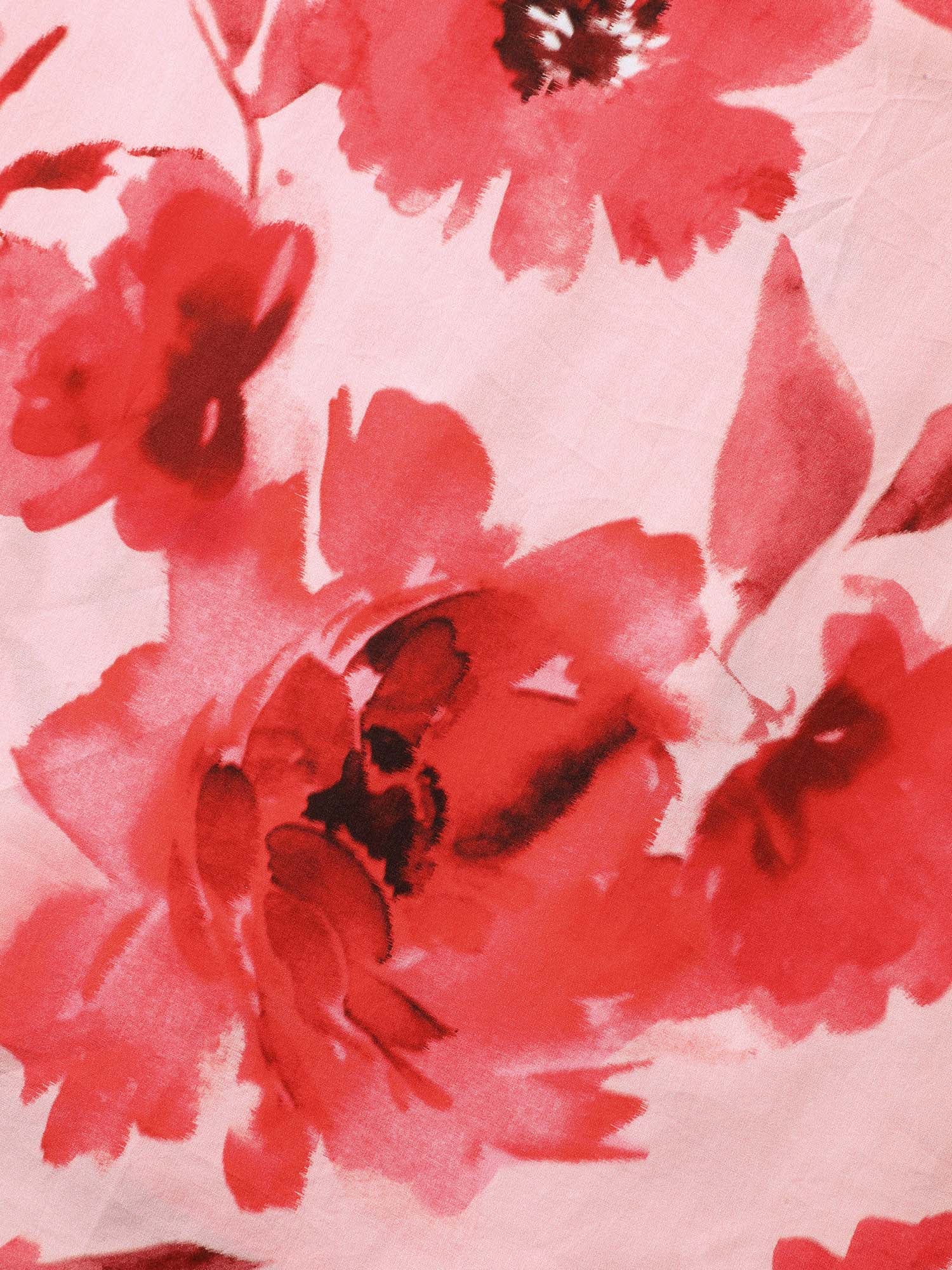 Rayon Romantic Floral Print Drawstring Midi Dress