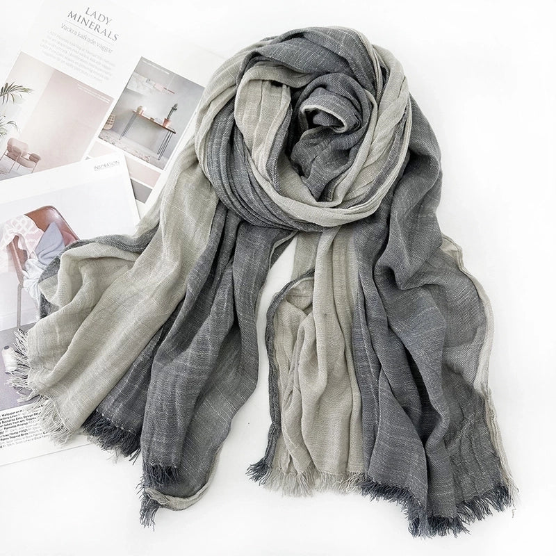 Unisex Sweet Color Block Polyester Long-staple Cotton Sewing Cotton Linen Scarves