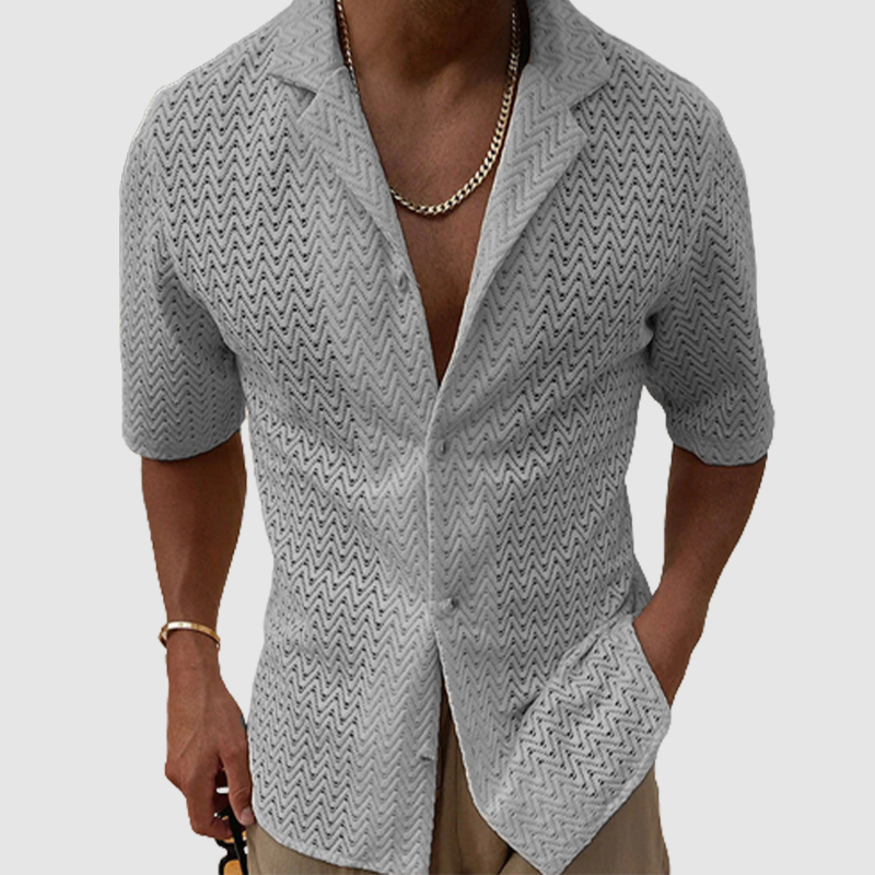 6-Pack Men's summer hollowed-out sweater solid color lapel short sleeve knit shirt